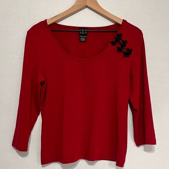INC Red With Black Loops Top   Sz L   GUC - Picture 1 of 4